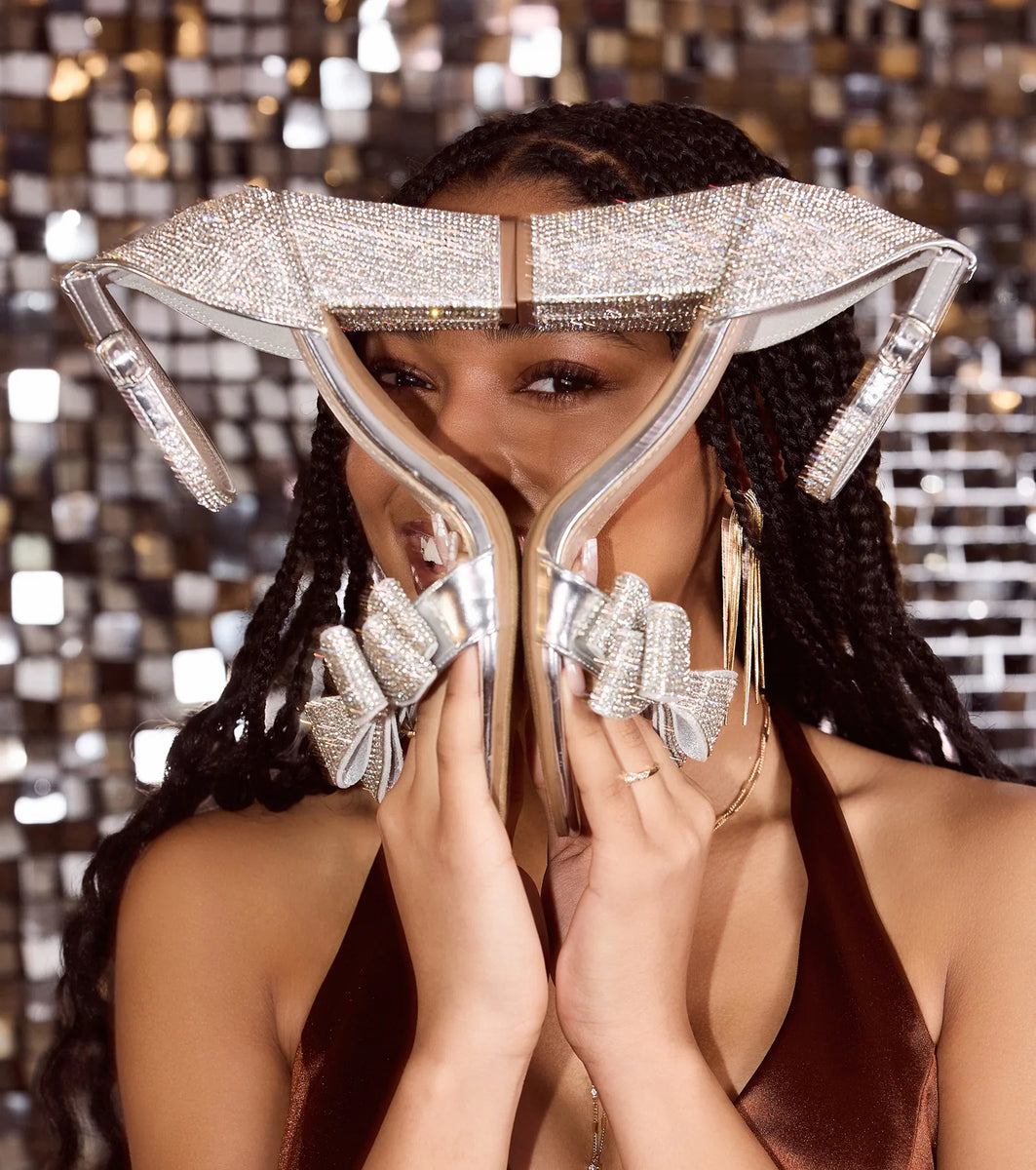 Endless Glam Rhinestone Bow Block Heels | Windsor
