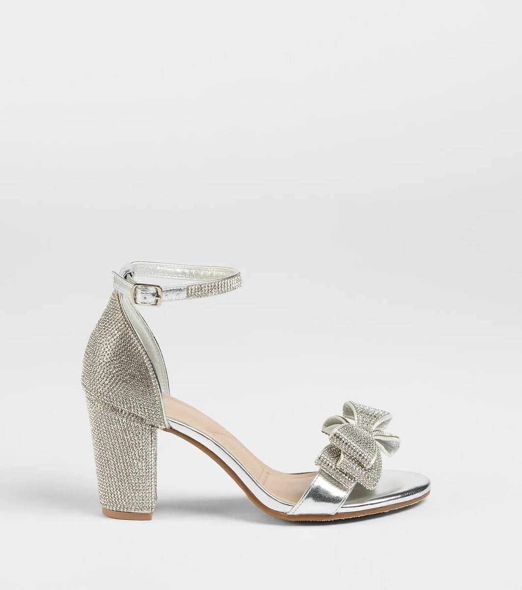 Endless Glam Rhinestone Bow Block Heels | Windsor
