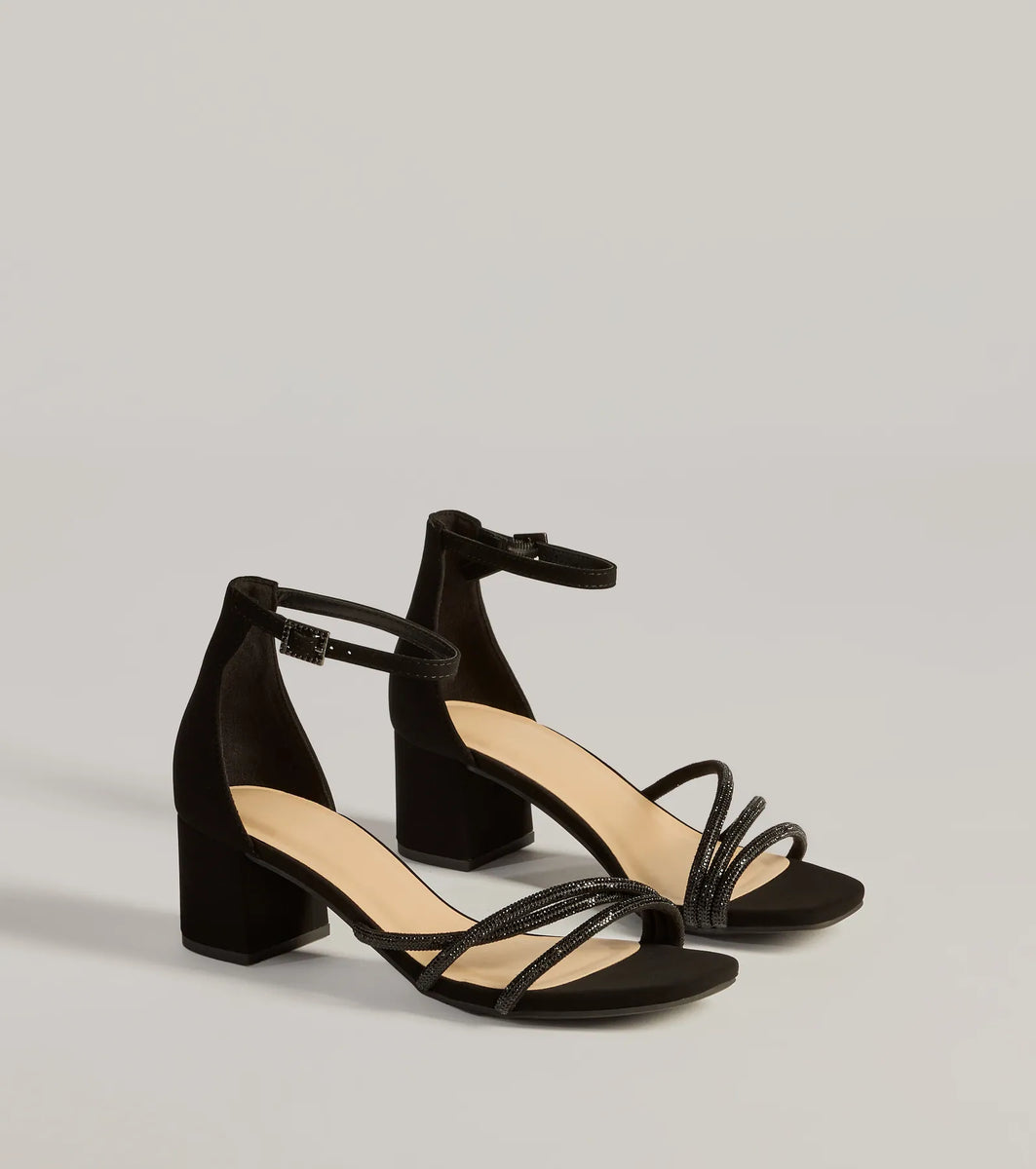 Glam Up Rhinestone Strappy Low Block Heels | Windsor