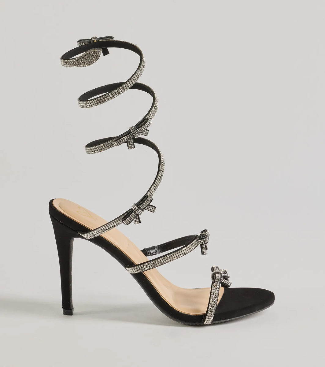 【PORTERNA】Penny Stiletto Ribbon Heels Seren Gold Strappy Square Toe Star Stiletto Heel| Public Desire