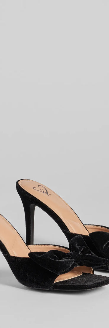 Adorably Luxe Velvet Bow Strap Stiletto Mules