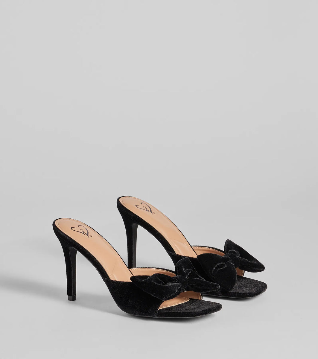 Adorably Luxe Velvet Bow Strap Stiletto Mules | Windsor Adorably Luxe Velvet Bow Strap Stiletto Mules | Windsor