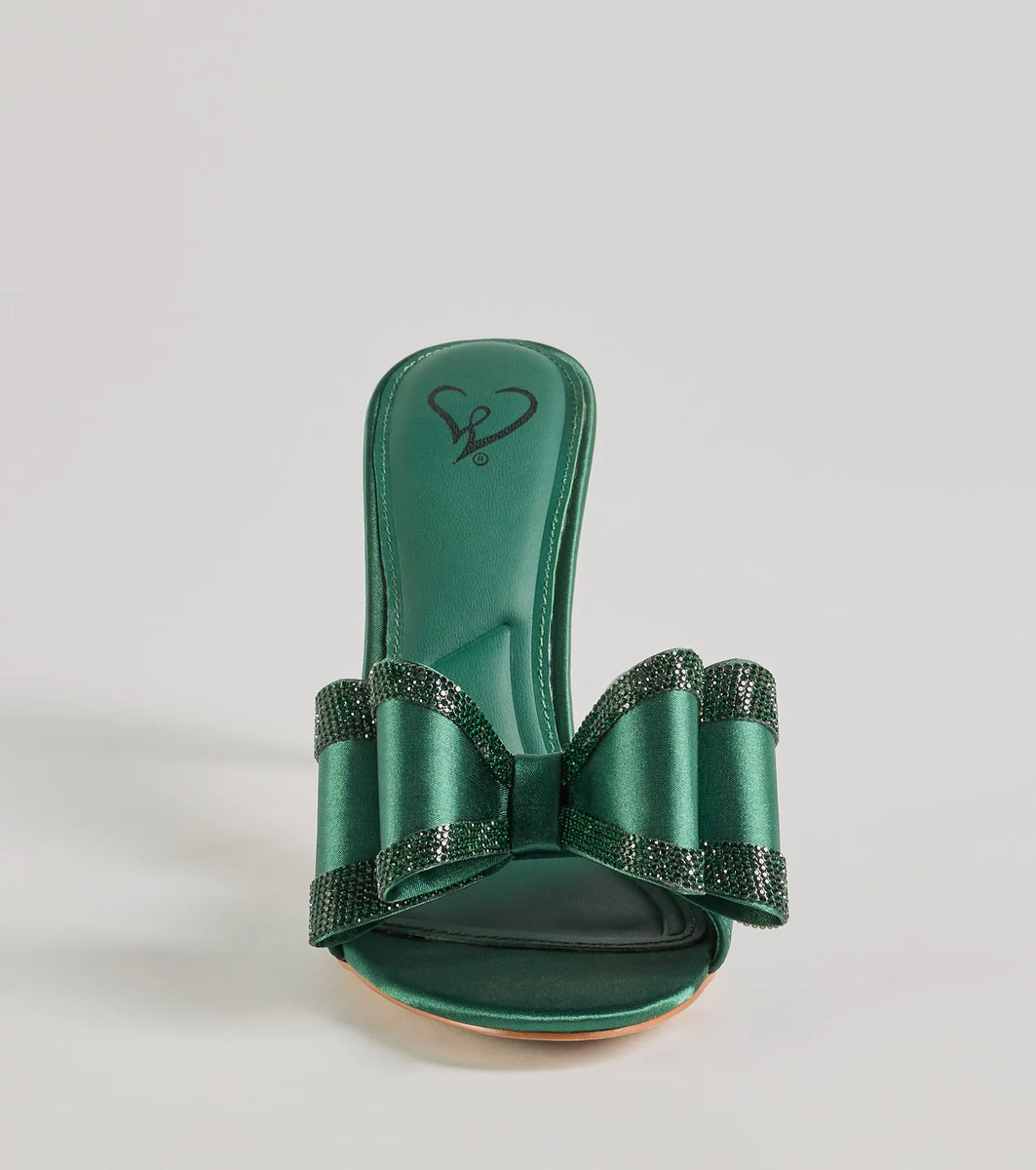 Dazzling Glam Rhinestone Bow Satin Stiletto Heels | Windsor