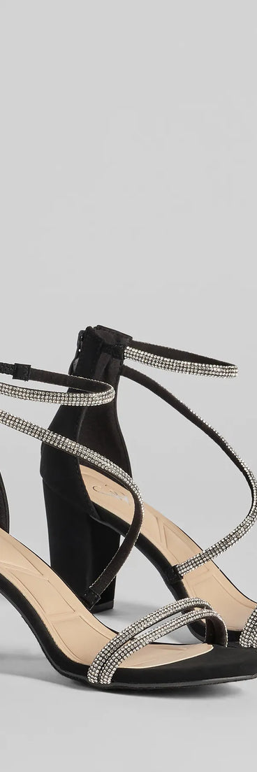 Language Of Glam Rhinestone Strap Block Heels