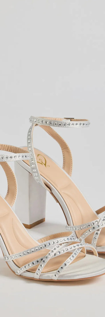 Step Out And Sparkle Rhinestone Strappy Block Heels