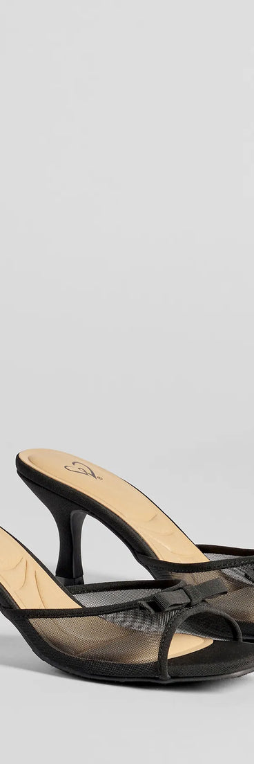 Step into style with the Adorable Bow Mesh Strap Stiletto Mules, black heels made to complete your Windsor look with comfort and glam in mind.