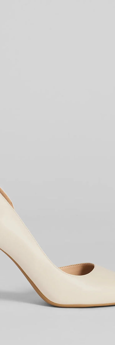 Turn heads in the Classic Sleek Faux Leather Cutout Pumps, ivory heels showcasing a fresh trend or stylish detail made to elevate your full Windsor fit.