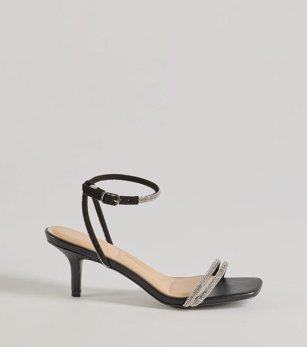 Chic Glamour Rhinestone Strappy Stiletto Kitten Heels & Windsor