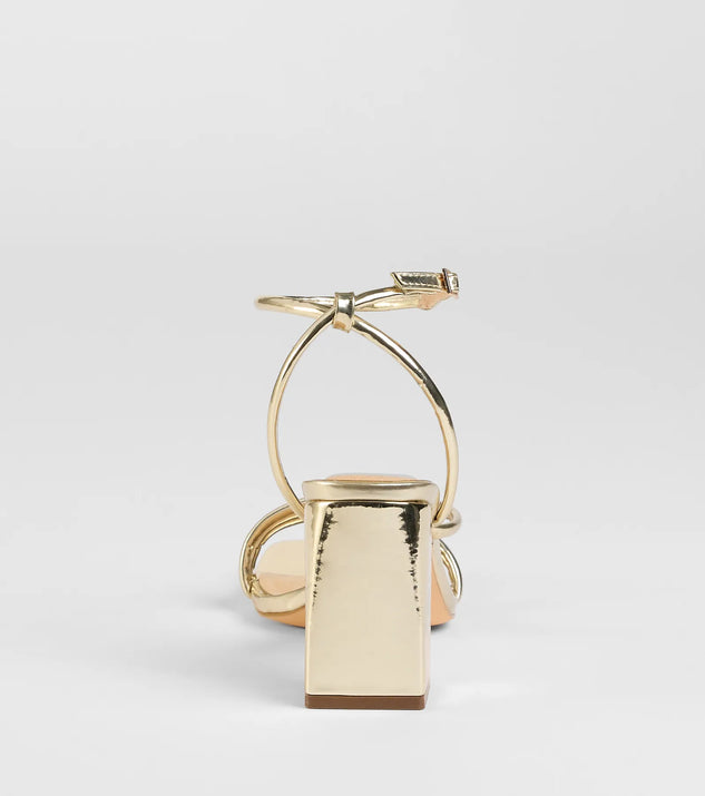 The Get That Glow Metallic Block Heels in gold brings sleek style to any graduation outfit, from cap and gown to after-party.