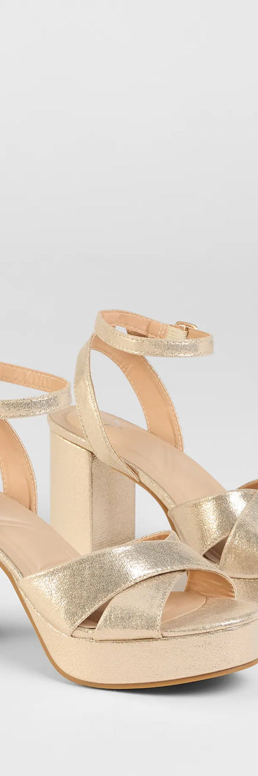 Get inspired with the Special Surprise Criss Cross Platform Block Heels, a feed-worthy gold piece that’s part of Windsor's updated and curated women’s clothing edit packed with must-have fall outfit ideas.