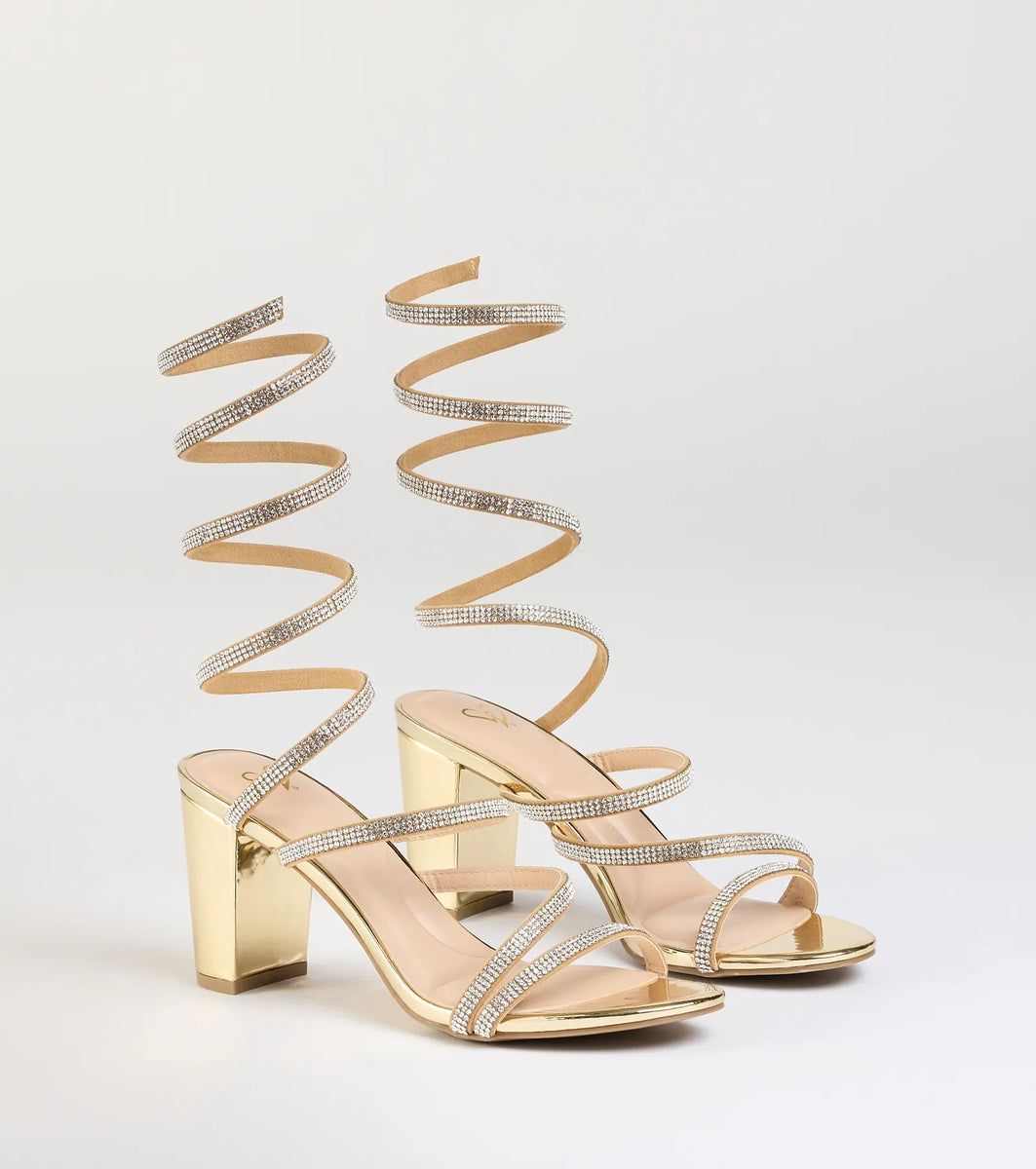 Elevated Status Rhinestone Spiral Block Heels | Windsor