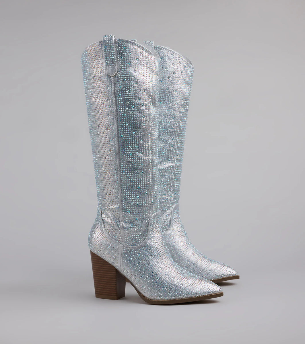 【COLOR iN ID】shirring platform boots Shimmer And Shine Rhinestone Cowboy Boots | Windsor