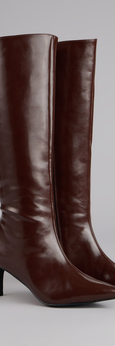 This piece brings trend-right energy to the Sleek Stance Faux Leather Stiletto Boots, perfect for fall outfits that stand out.