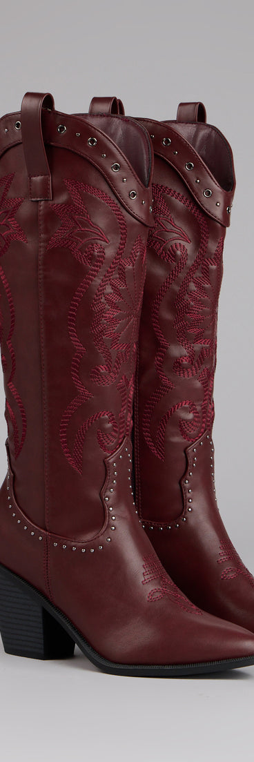 This piece brings trend-right energy to the Ride or Shine Studded Cowboy Boots, perfect for fall outfits that stand out.
