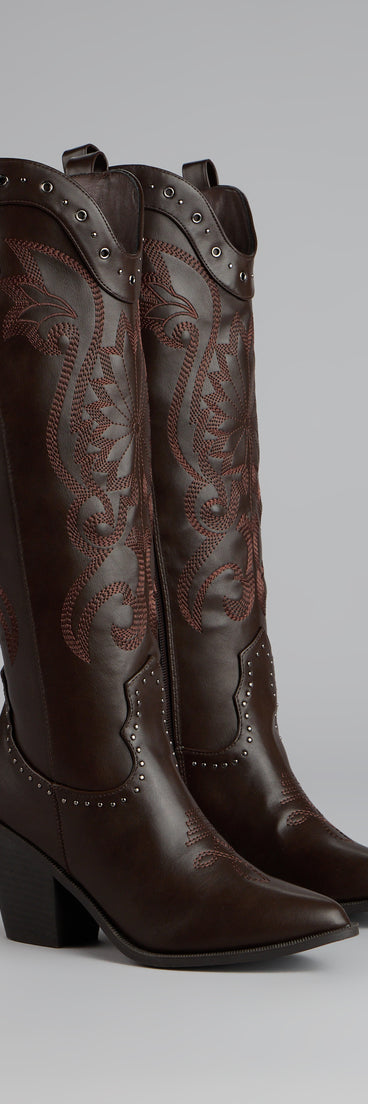 This piece brings trend-right energy to the Ride or Shine Studded Cowboy Boots, perfect for fall outfits that stand out.