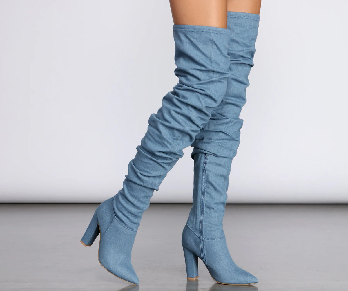 Knee High Denim Slouch Boots Denim Over The Knee Boots Windsor