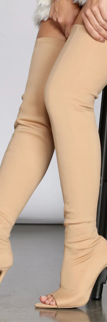 Thigh High Peep Toe Stiletto Boots