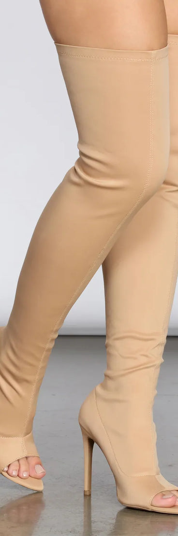 Thigh High Peep Toe Stiletto Boots