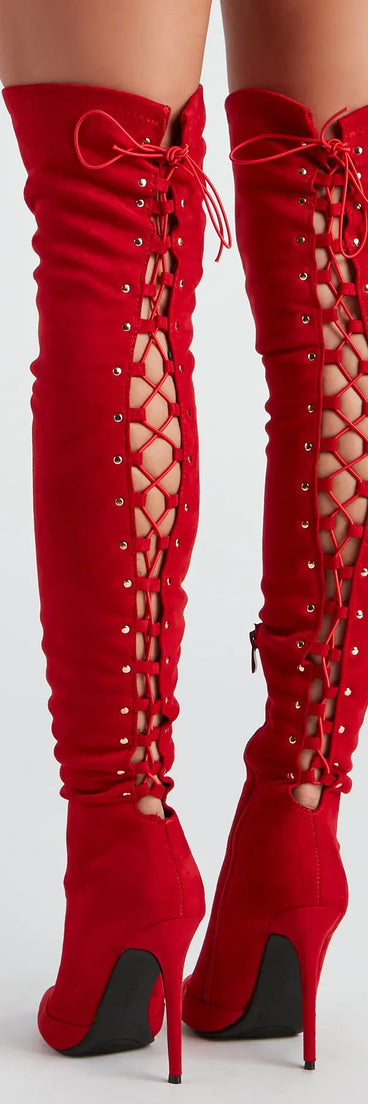 Sultry Lace-Up Thigh-High Boots