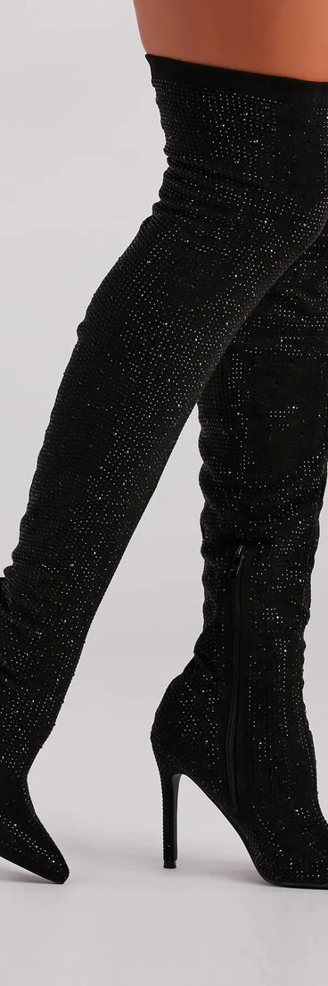 Sultry Voltage Rhinestone Over-The-Knee Boots