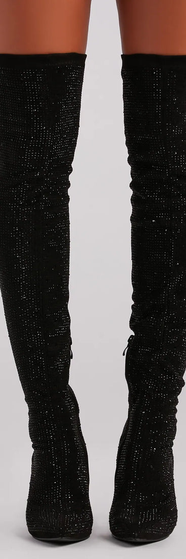 Sultry Voltage Rhinestone Over-The-Knee Boots