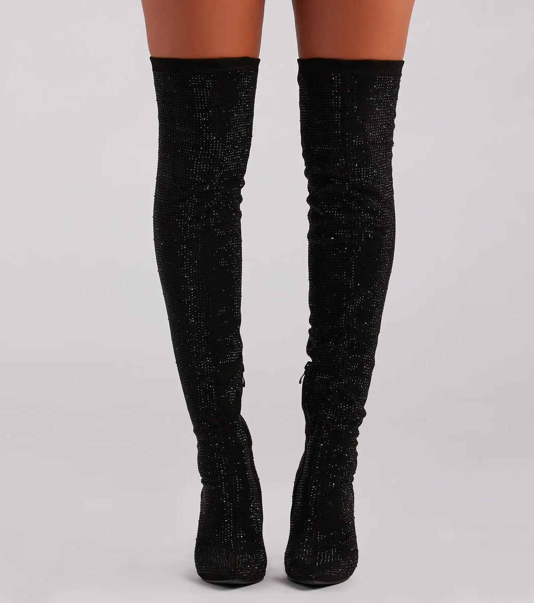 Sultry Voltage Rhinestone Over-The-Knee Boots | Windsor