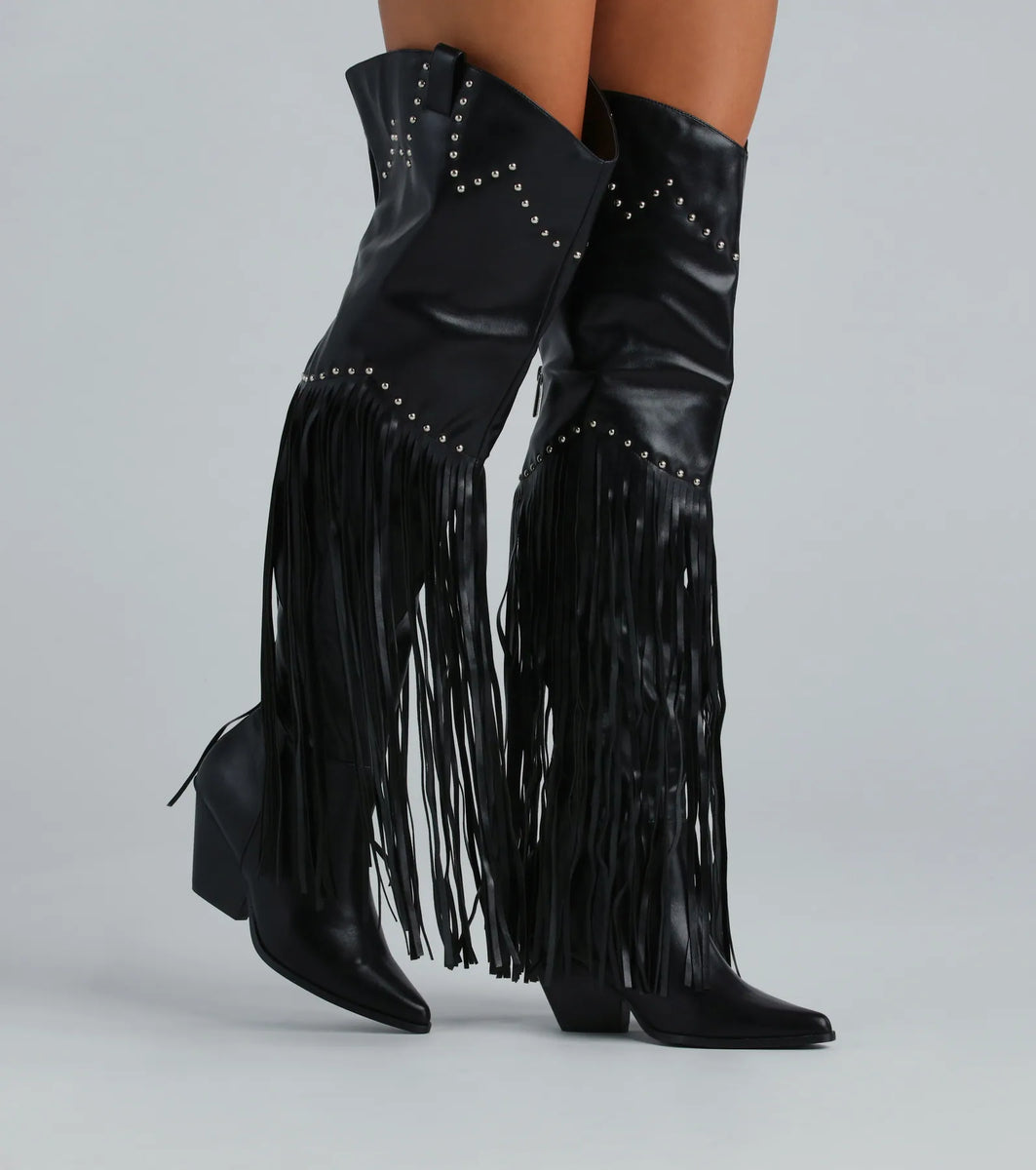 【THEAIRTOWN】 fringe western boots 51lz4TI6jxL.