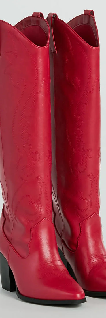 Country Era Faux Leather Under-The-Knee Cowboy Boots