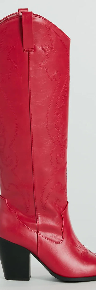 Country Era Faux Leather Under-The-Knee Cowboy Boots