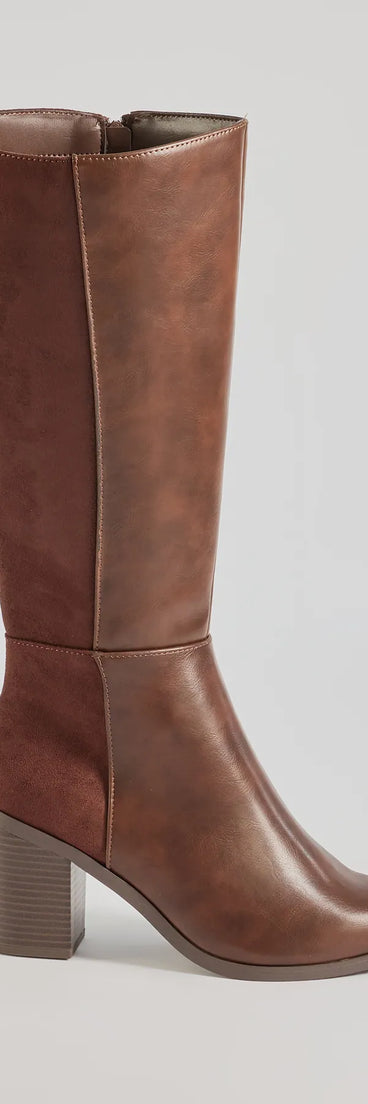 Upgrade your style game for 2025 with the Slay The Scene Under-The-Knee Block Heel Boots in brown, perfect for any fashion-forward wardrobe.