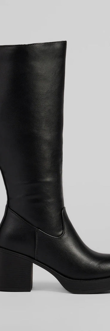 Edgy Chic Under-The-Knee Moto Platform Boots