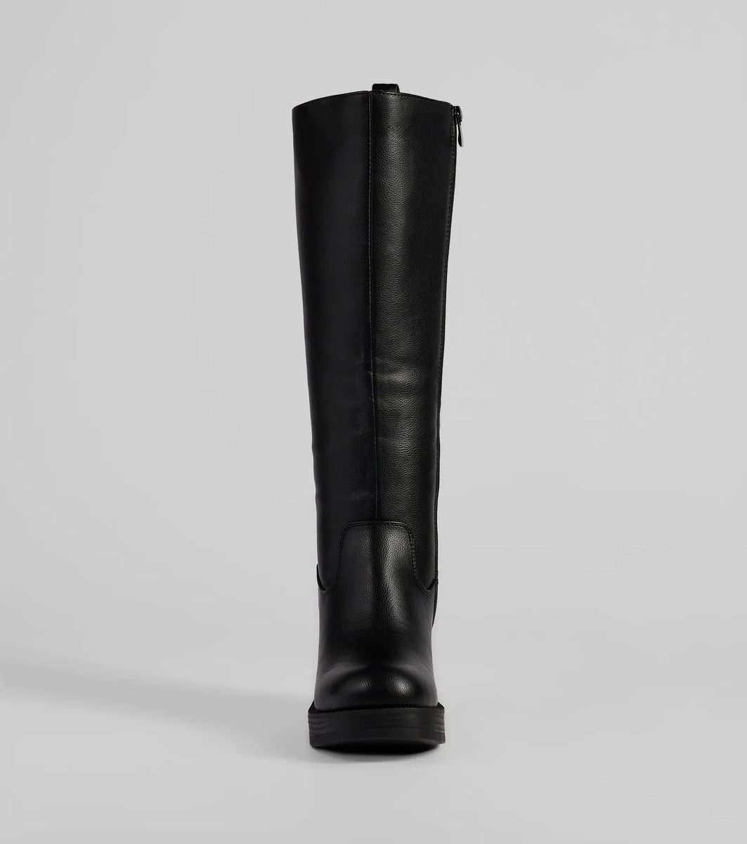 Edgy Chic Under-The-Knee Moto Platform Boots | Windsor