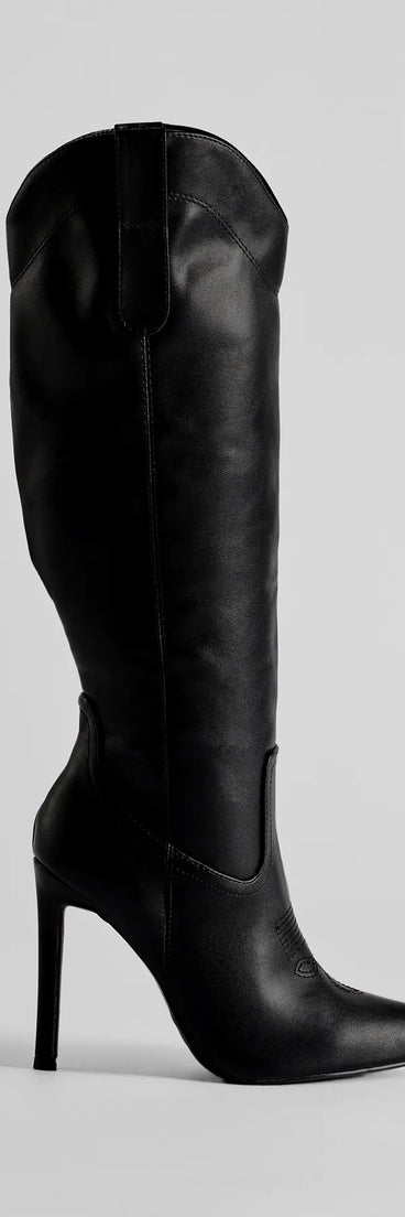 Sleek Western Under-The-Knee Stiletto Boots