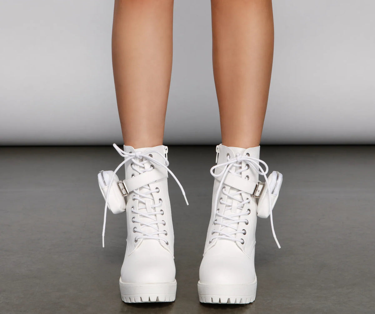 Faux Leather Combat Boots With Pouch Windsor