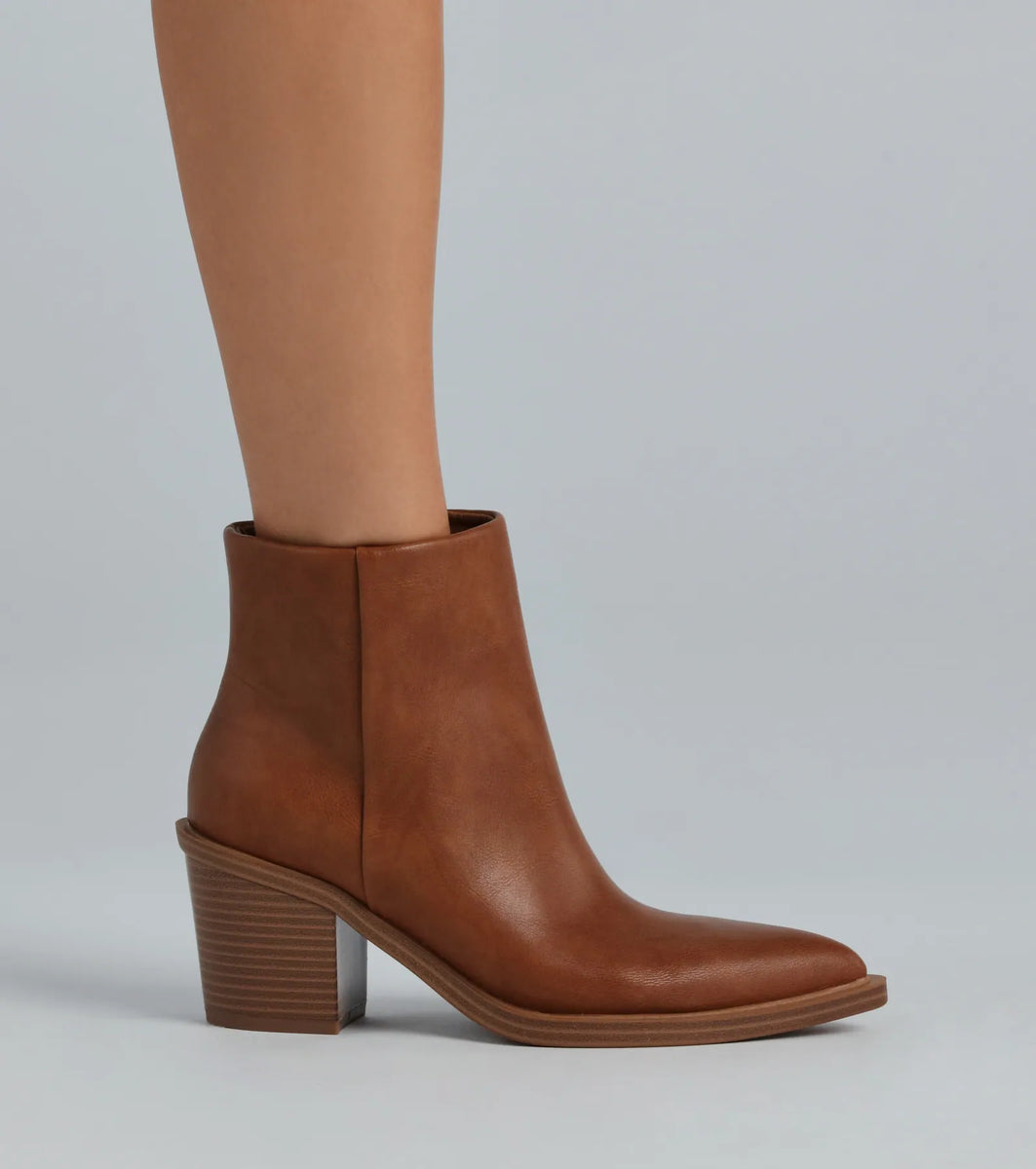 faux leather block heel booties