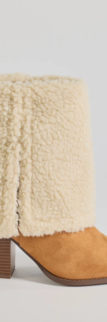 Upgrade your style game for 2025 with the Cozy Vibes Faux Sherpa Foldover Booties in beige, perfect for any fashion-forward wardrobe.
