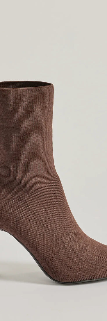 Elevate your work wardrobe with the It-Girl Strut Knit Stiletto Booties in brown, a versatile women's shoe perfect for the office; that combines style with comfort for seamless desk-to-dinner transitions.