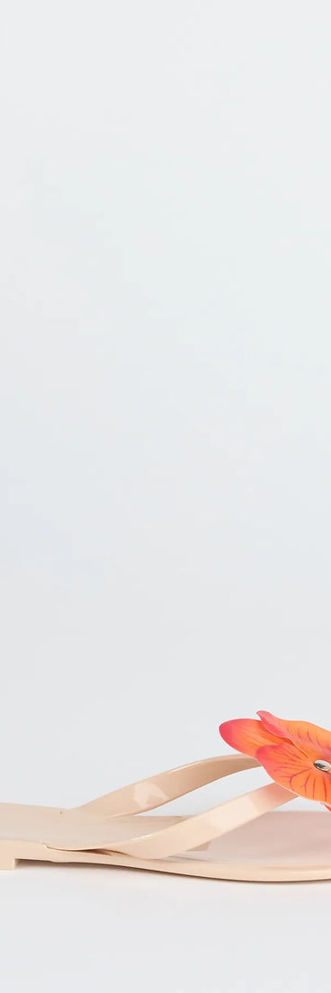 Elevate warm-weather looks with On Vacay Flower Strap Jelly Sandals in nude, a pair of trendy sandals bringing chic, modern flair to every step.