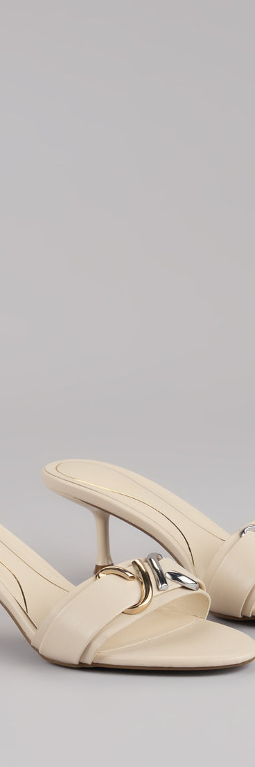 This piece brings trend-right energy to the Double Take Hardware Kitten Mules, perfect for fall outfits that stand out.