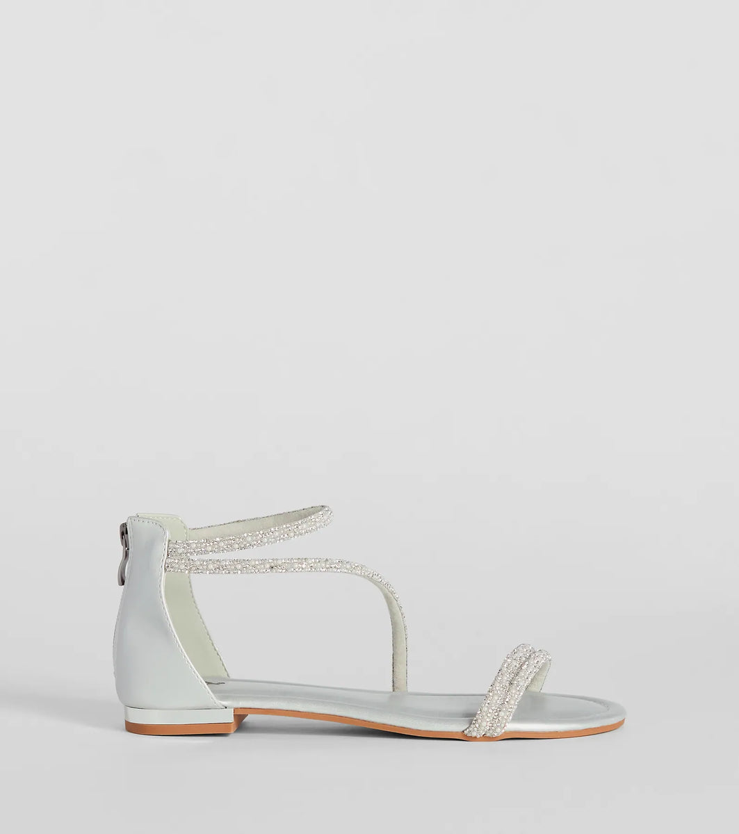 なみ★ Sparkle And Shine Rhinestone Metallic Flat Sandals | Windsor