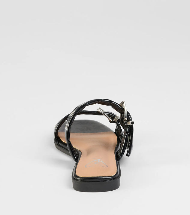 Elevate warm-weather looks with Get It Girl Buckle Strappy Sandals in black, a pair of trendy sandals bringing chic, modern flair to every step.