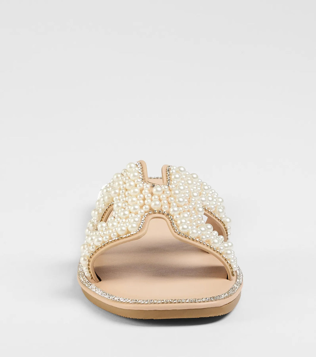 Simple Poise Faux Pearl Rhinestone Flat Sandals | Windsor Simple Poise Faux Pearl Rhinestone Flat Sandals | Windsor