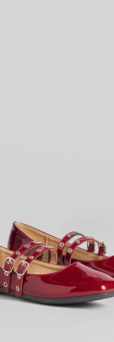 Sleek Buckled Strappy Patent Faux Leather Flats
