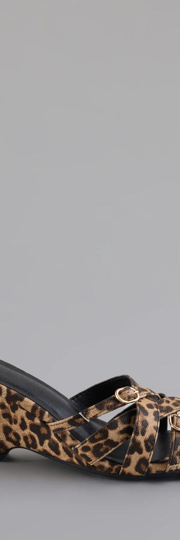 Turn heads in the Playing It Cute Strappy Buckle Wedge Heels, leopard print heels showcasing a fresh trend or stylish detail made to elevate your full Windsor fit.