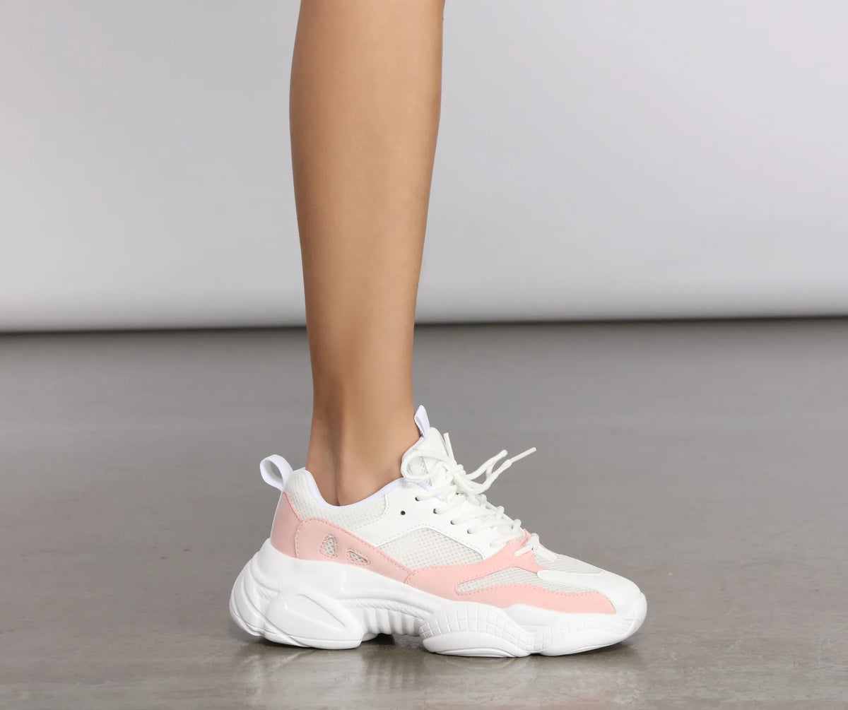  ★CHUNKY RUNNER スニーカー★厚底★ピンク系 Chunky lace-up leather rock casual sneakers shoes ユニ