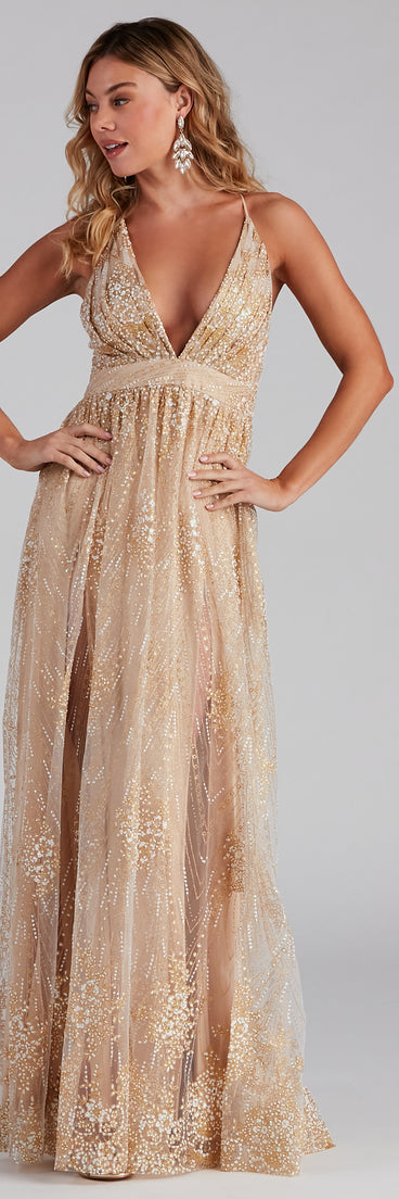 Mona Formal Plunging Glitter Dress creates the perfect summer wedding guest dress or cocktail party dresss with stylish details in the latest trends for 2023!