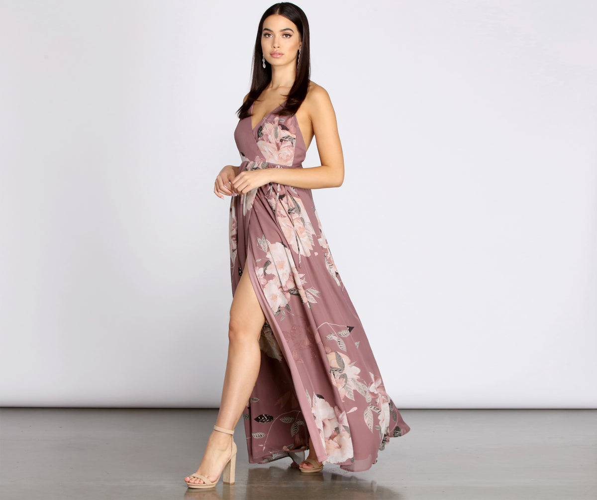 Elisa Floral Chiffon Cross Back A-Line Dress | Windsor