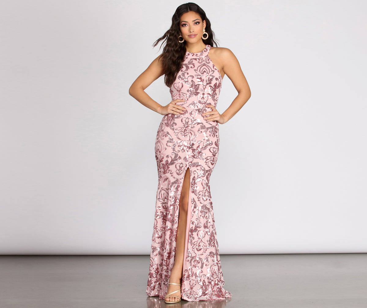 Micaela Formal Sequin Charming Scroll Mermaid Dress