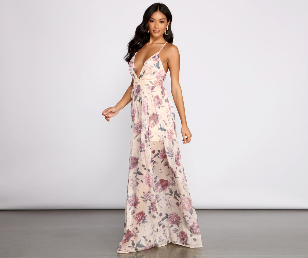 Lucy Formal Floral Chiffon A-Line Dress | Windsor Lucy Formal Floral Chiffon A-Line Dress | Windsor