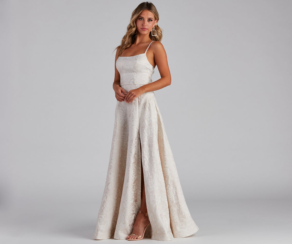 adalyn brocade high slit dress Windsor Adalyn Brocade High Slit Dress